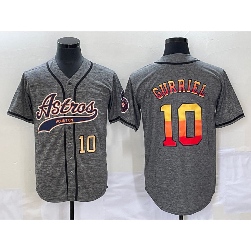 Houston Astros #10 Yuli Gurriel Number Grey Gridiron Cool Base Stitched Baseball Jersey