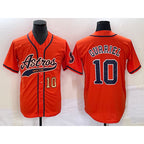 Houston Astros #10 Yuli Gurriel Number Orange With Patch Cool Base Stitched Baseball Jersey