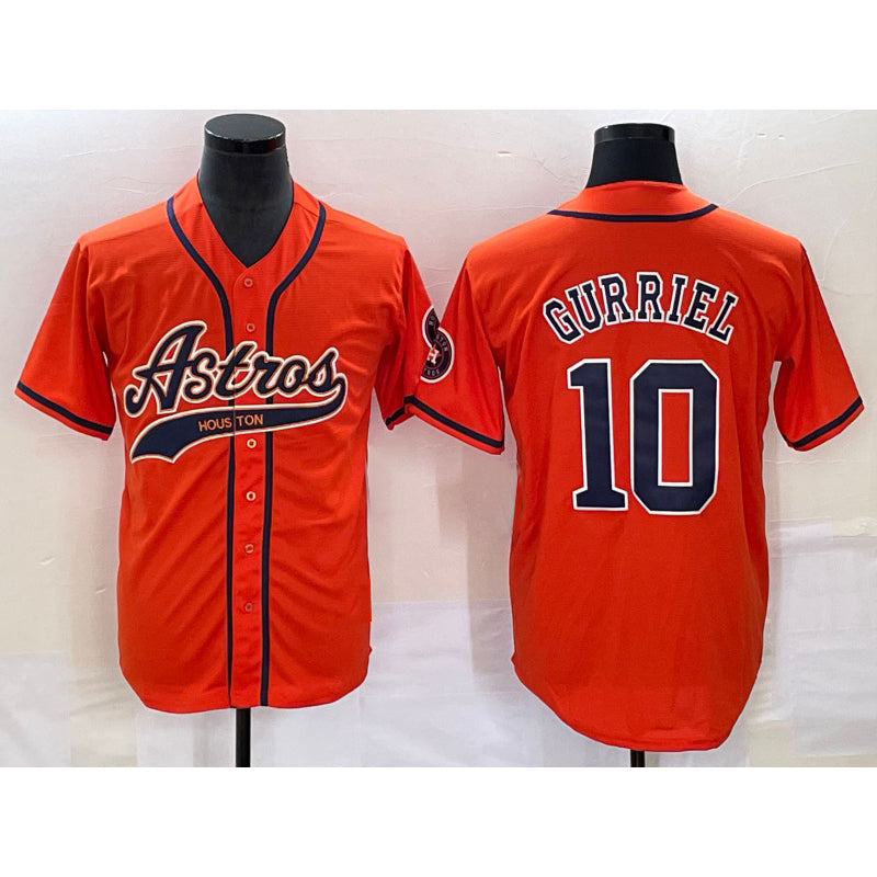 Houston Astros #10 Yuli Gurriel Orange With Patch Cool Base Stitched Baseball Jersey