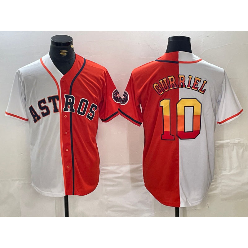 Houston Astros #10 Yuli Gurriel White Orange Split Stitched Baseball Jersey