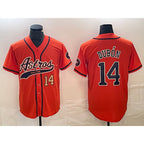 Houston Astros #14 Mauricio Dubon Number Orange With Patch Cool Base Stitched Baseball Jersey