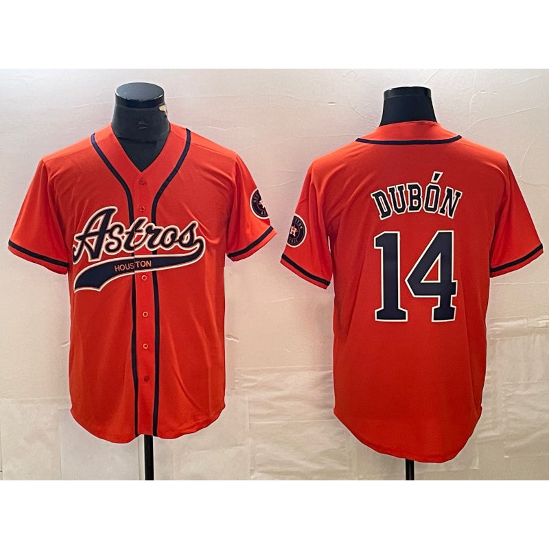 Houston Astros #14 Mauricio Dubon Orange With Patch Cool Base Stitched Baseball Jersey