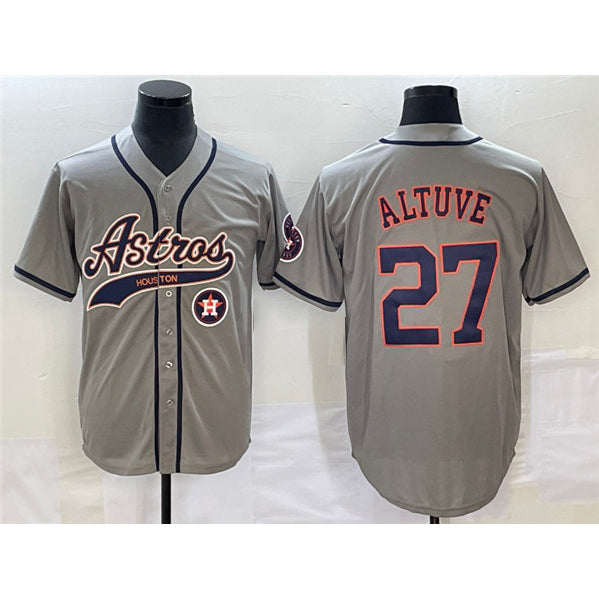 Houston Astros #27 Jose Altuve Gray With Patch Cool Base Stitched Baseball Jersey