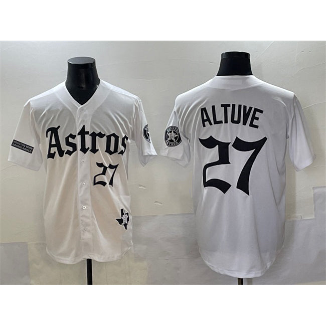 Houston Astros #27 Jose Altuve White Gothic 'Houston Born Barrio Raised' Limited Stitched Baseball Jersey
