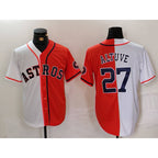 Houston Astros #27 Jose Altuve White Orange Blue Number Split Stitched Baseball Jersey