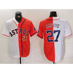 Houston Astros #27 Jose Altuve White Orange Blue Number Split Stitched Baseball Jersey