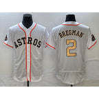 Houston Astros #2 Alex Bregman 2023 White Gold World Serise Champions Patch Flex Base Stitched Baseball Jersey
