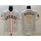 Houston Astros #2 Alex Bregman Number 2023 White Gold World Serise Champions Patch Flex Base Stitched Baseball Jersey