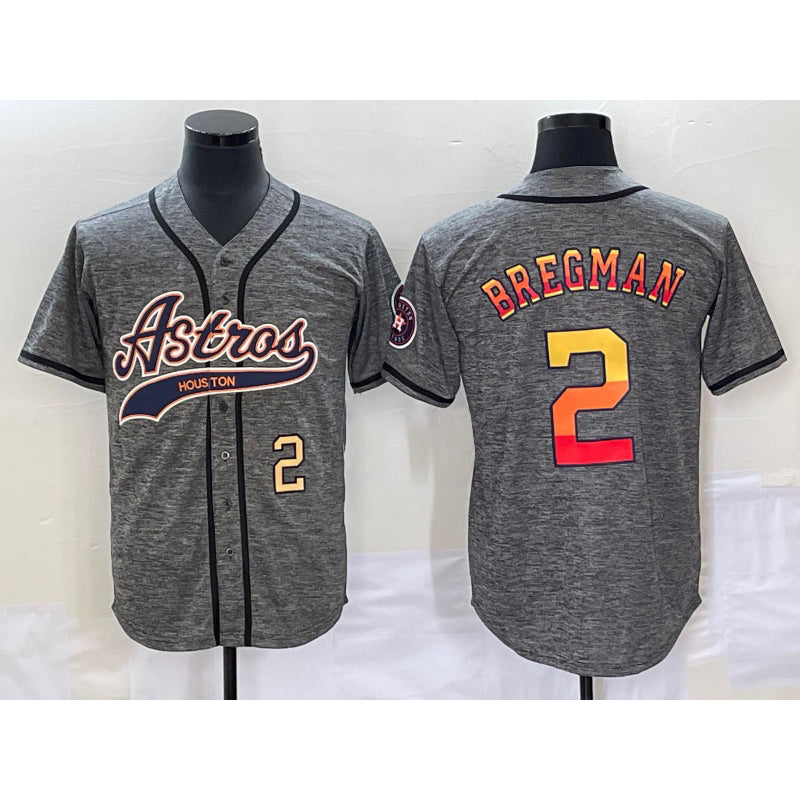 Houston Astros #2 Alex Bregman Number Grey Gridiron Cool Base Stitched Baseball Jersey