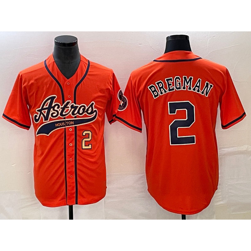 Houston Astros #2 Alex Bregman Number Orange With Patch Cool Base Stitched Baseball Jersey