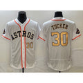 Houston Astros #30 Kyle Tucker Number 2023 White Gold World Serise Champions Patch Flex Base Stitched Baseball Jersey