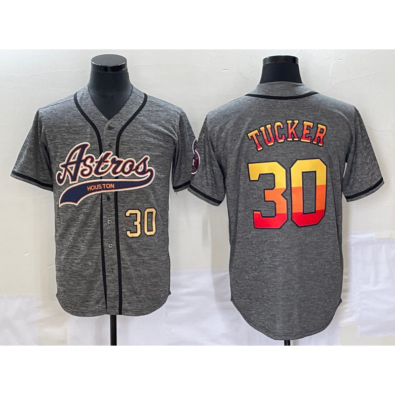 Houston Astros #30 Kyle Tucker Number Grey Gridiron Cool Base Stitched Baseball Jersey