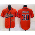 Houston Astros #30 Kyle Tucker Number Orange With Patch Cool Base Stitched Baseball Jersey