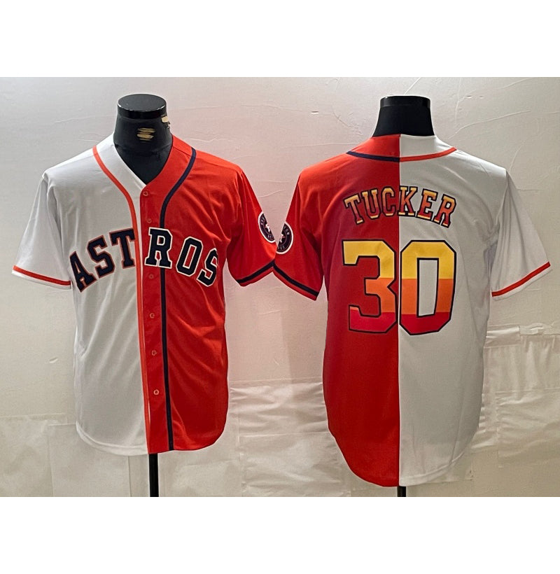 Houston Astros #30 Kyle Tucker White Orange Split Stitched Baseball Jersey