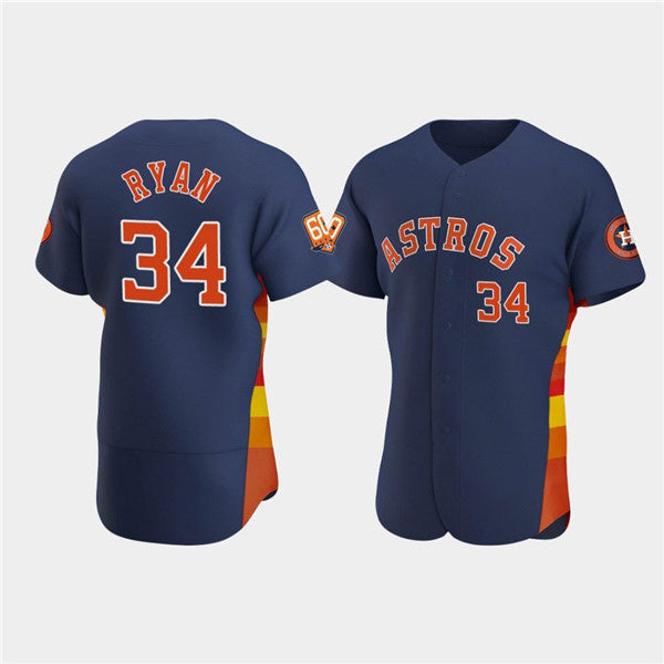 Houston Astros #34 Nolan Ryan Navy 60th Anniversary Flex Base Stitched Baseball Jersey