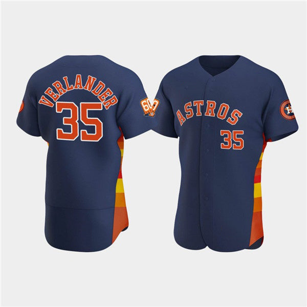 Houston Astros #35 Justin Verlander Navy 60th Anniversary Flex Base Stitched Baseball Jersey