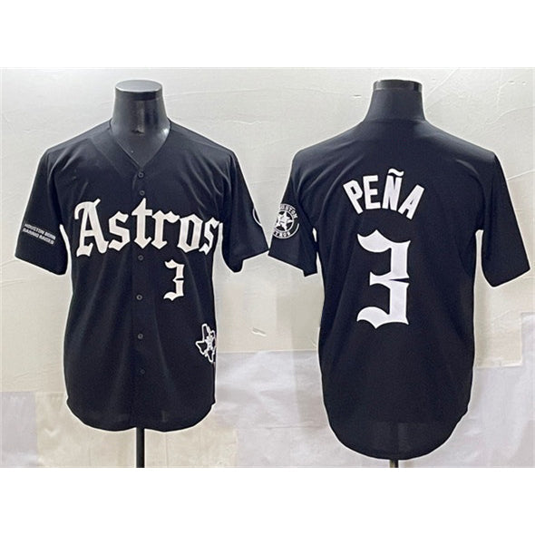 Houston Astros #3 Jeremy Pena Black Gothic 'Houston Born Barrio Raised' Limited Stitched Baseball Jersey