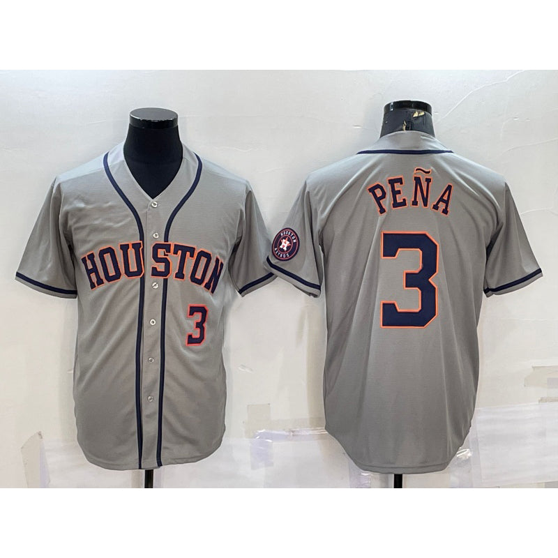 Houston Astros #3 Jeremy Pena Number Grey With Patch Stitched Cool Baseball Jersey