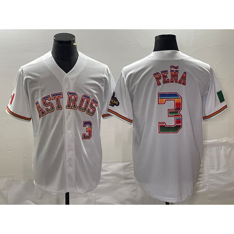 Houston Astros #3 Jeremy Pena Number White Rainbow World Serise Champions Patch Cool Base Stitched Baseball Jersey