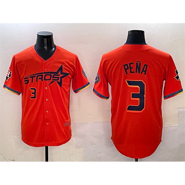 Houston Astros #3 Jeremy Pena Orange 2025 City Connect With Texas Patch Limited Stitched Baseball Jersey