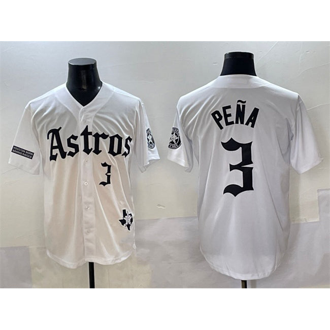 Houston Astros #3 Jeremy Pena White Gothic 'Houston Born Barrio Raised' Limited Stitched Baseball Jersey