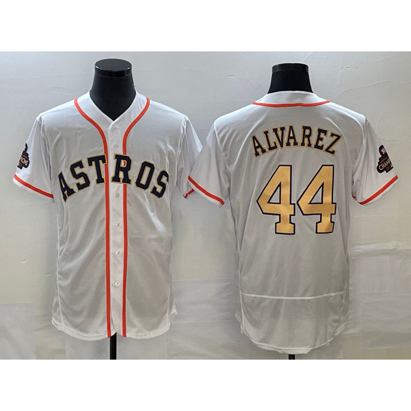 Houston Astros #44 Yordan Alvarez 2023 White Gold World Serise Champions Patch Flex Base Stitched Baseball Jersey