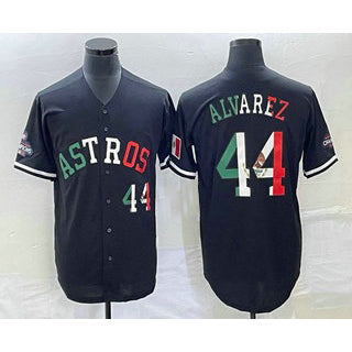 Houston Astros #44 Yordan Alvarez Number Mexico Black Cool Base Stitched Baseball Jersey