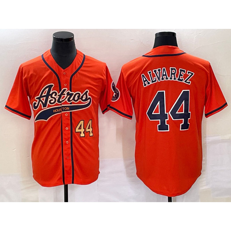 Houston Astros #44 Yordan Alvarez Number Orange With Patch Cool Base Stitched Baseball Jersey