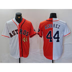 Houston Astros #44 Yordan Alvarez Number White Orange Split Stitched Baseball Jersey