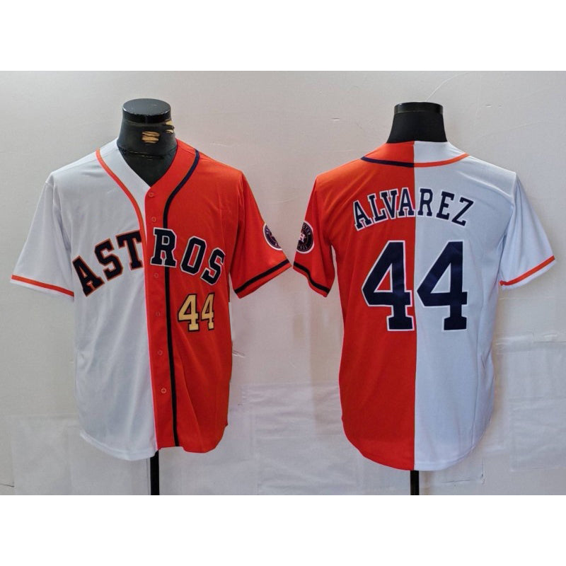 Houston Astros #44 Yordan Alvarez Number White Orange Split Stitched Baseball Jersey