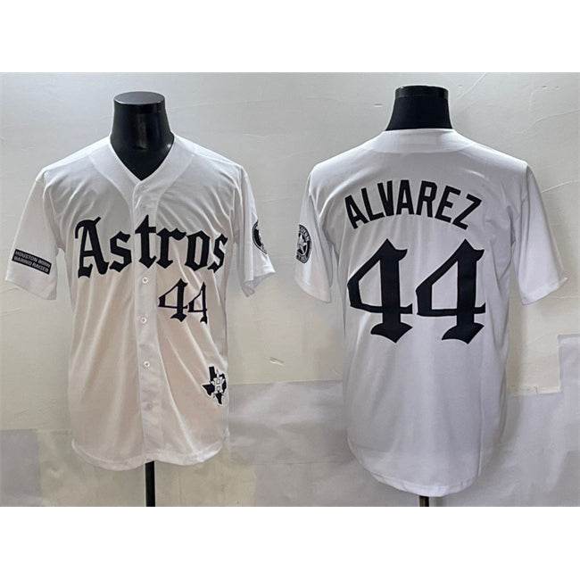 Houston Astros #44 Yordan Alvarez White Gothic 'Houston Born Barrio Raised' Limited Stitched Baseball Jersey