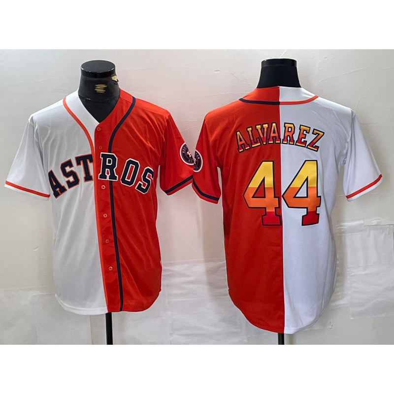 Houston Astros #44 Yordan Alvarez White Orange Split Stitched Baseball Jersey