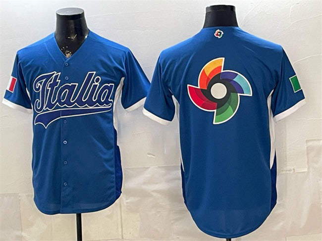 Italy Baseball Blue 2026 World Baseball Classic Big Logo Home Stadium Stitched Jersey