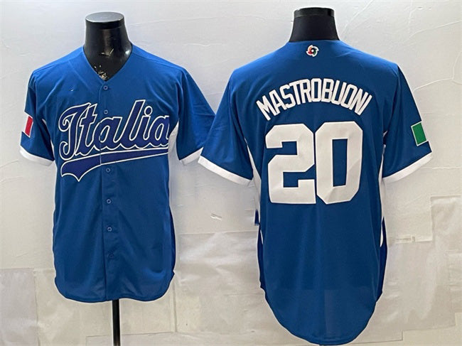 Italy Baseball #20 Miles Mastrobuoni Blue 2026 World Baseball Classic Home Stadium Stitched Jersey
