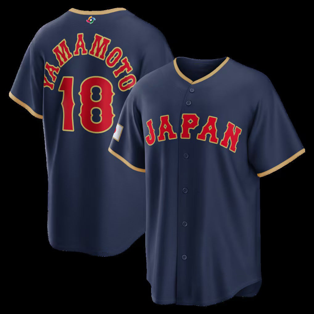 Japan Baseball #18 Yoshinobu Yamamoto 2026 World Baseball Classic Road Stadium Baseball Jersey - Navy