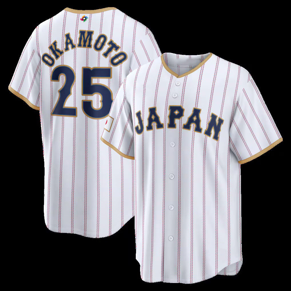Japan Baseball #25 Kazuma Okamoto 2026 World Baseball Classic Home Stadium Baseball Jersey - White
