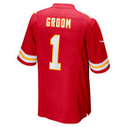 KC.Chiefs Number #1 Groom Red Game Football Jersey MAROU