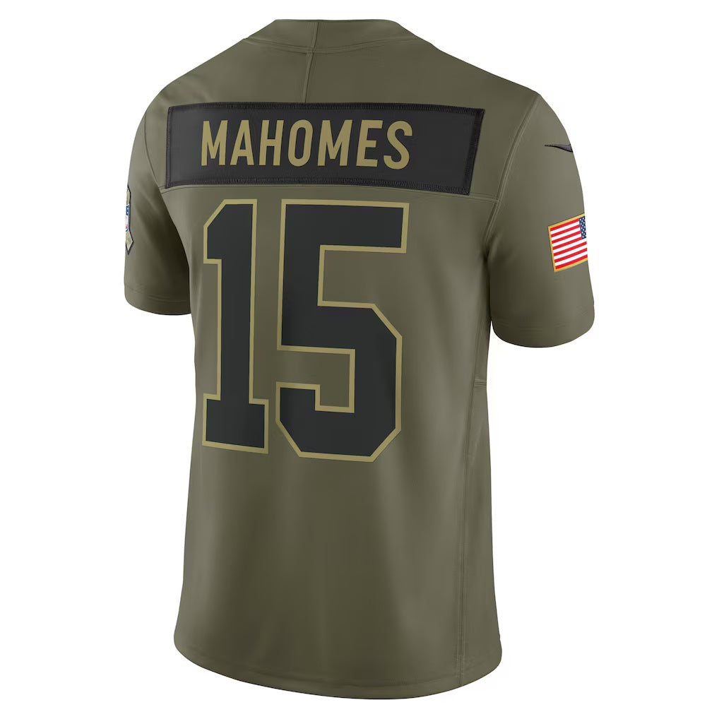 KC.Chiefs #15 Patrick Mahomes Olive 2025 Salute to Service Limited Football Stitched Jersey