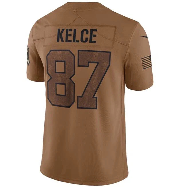 KC.Chiefs #87 Travis Kelce Brown Salute To Service Limited Football Stitched Jersey