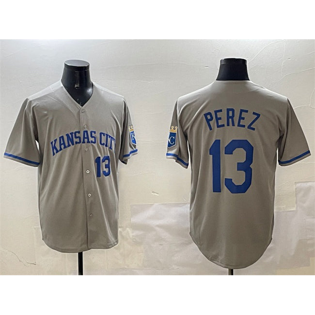 Kansas City Royals #13 Salvador Perez Gray 2024 Away Limited Stitched Baseball Jersey