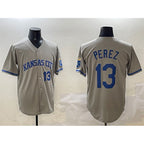 Kansas City Royals #13 Salvador Perez Gray 2024 Away Limited Stitched Baseball Jersey