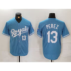 Kansas City Royals #13 Salvador Perez Number Light Blue Cool Base Stitched Baseball Jersey