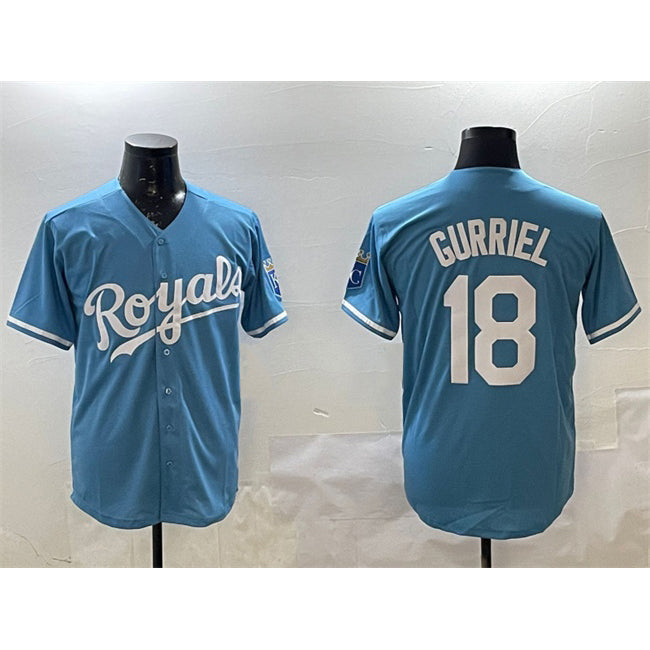 Kansas City Royals #18 Yuli Gurriel Blue Cool Base Stitched Baseball Jersey