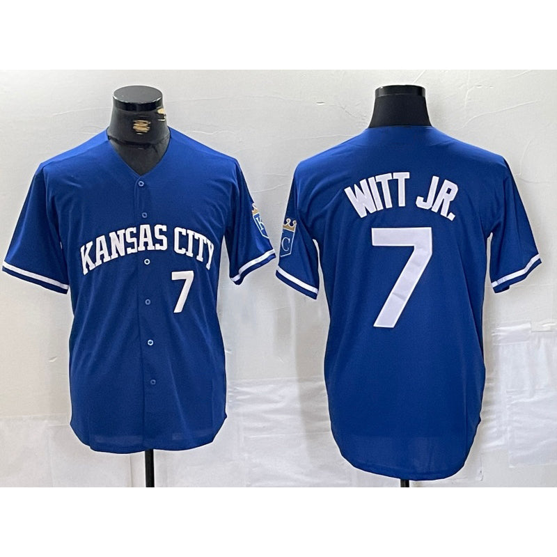Kansas City Royals #7 Bobby Witt Jr Number Blue Cool Base Stitched Baseball Jersey