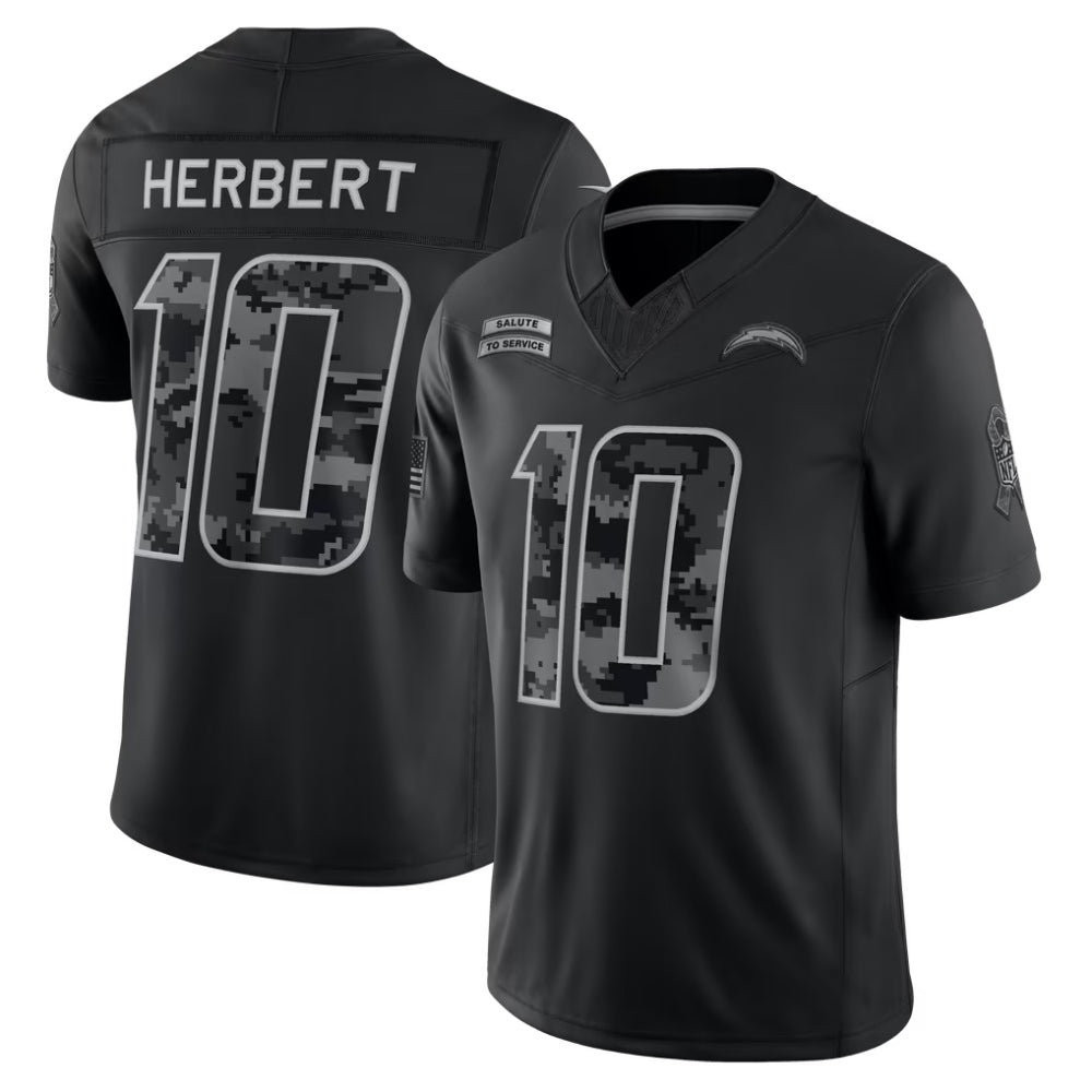 LA.Chargers #10 Justin Herbert Black 2026 Salute to Service Stitched Limited Football Jersey
