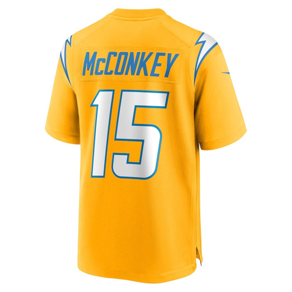 LA.Chargers #15 Ladd McConkey Gold Alternate Charger Power Game Player Jersey