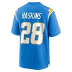 LA.Chargers #28 Hassan Haskins Powder Blue Team Game Football Jersey Marou