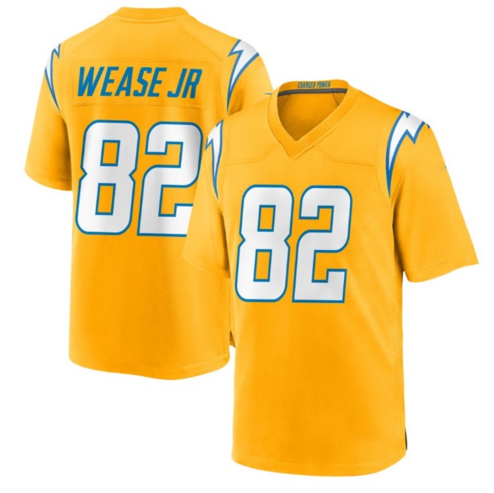 LA.Chargers #82 Theo Wease Jr. Gold Alternate Game Football Stitched Jersey