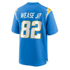LA.Chargers #82 Theo Wease Jr. Powder Blue Game Football Stitched Jersey