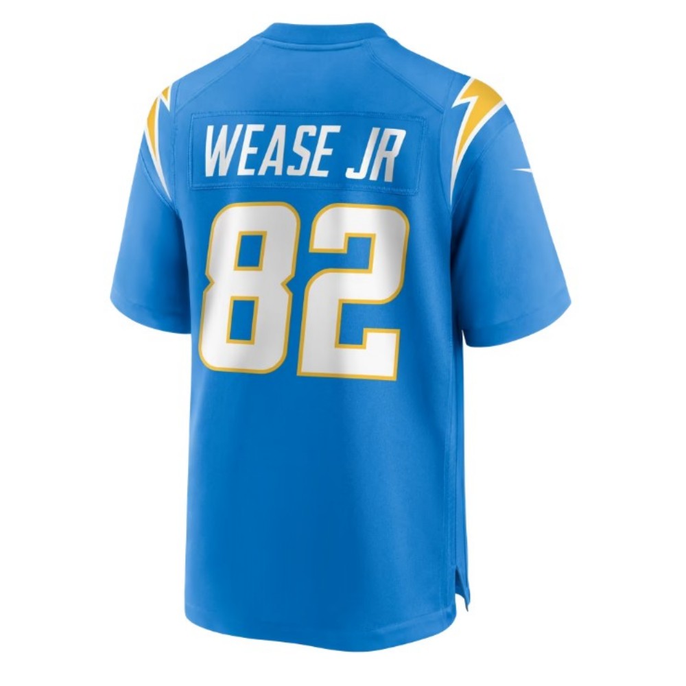 LA.Chargers #82 Theo Wease Jr. Powder Blue Game Football Stitched Jersey